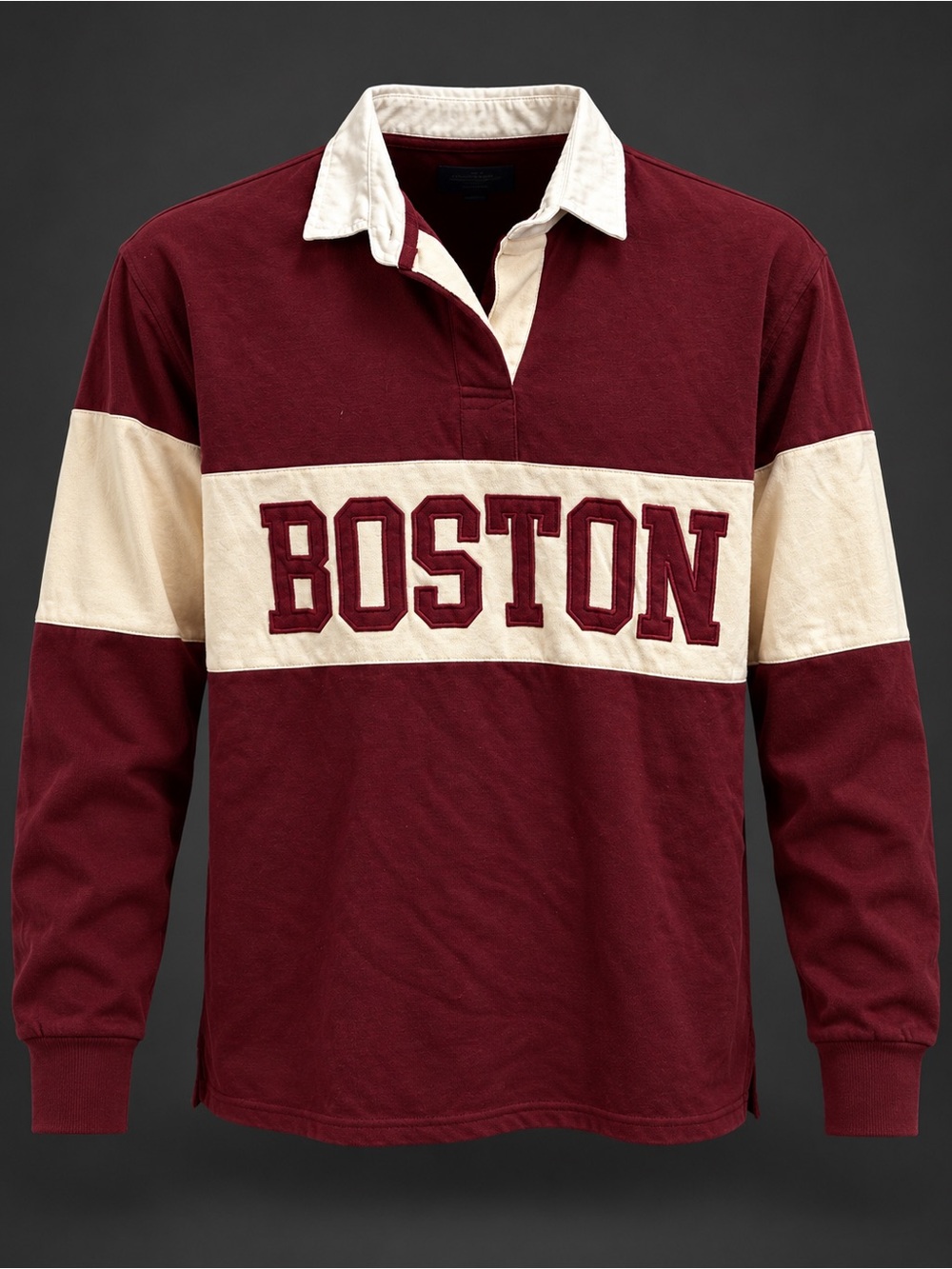 Boston Rugby Shirt - Maroon and Cream Long Sleeve